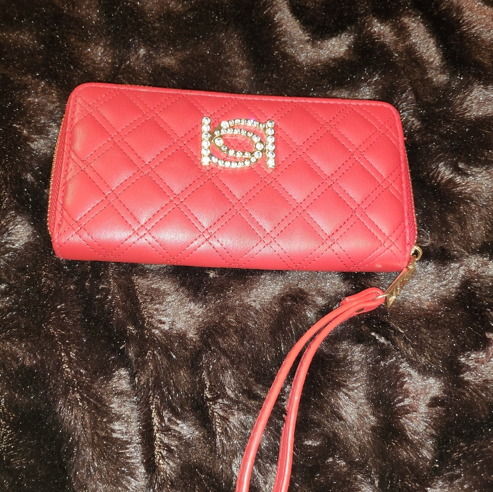 Bebe Alba Red Zip-Around Clutch Wallet Wristlet